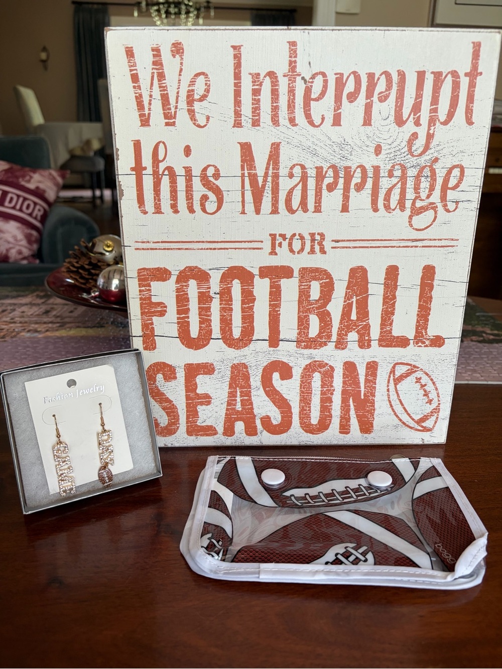 New “Game Day” bundle earrings, Bogg pouch and humorous decorative sign